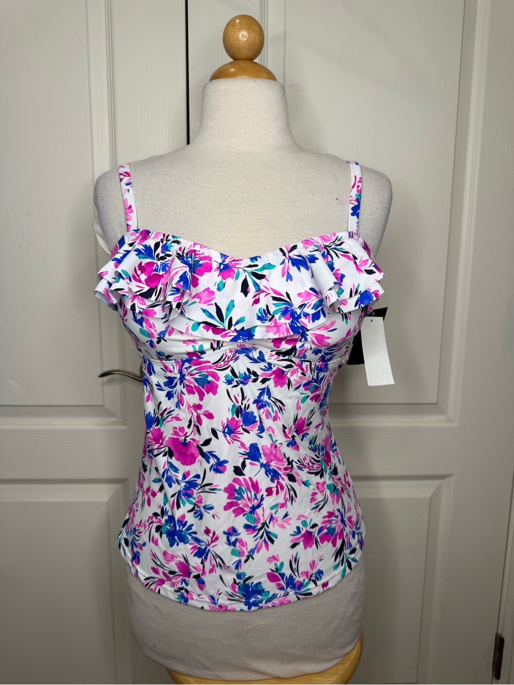 Floral Ruffle Swim Top - Pink & Blue